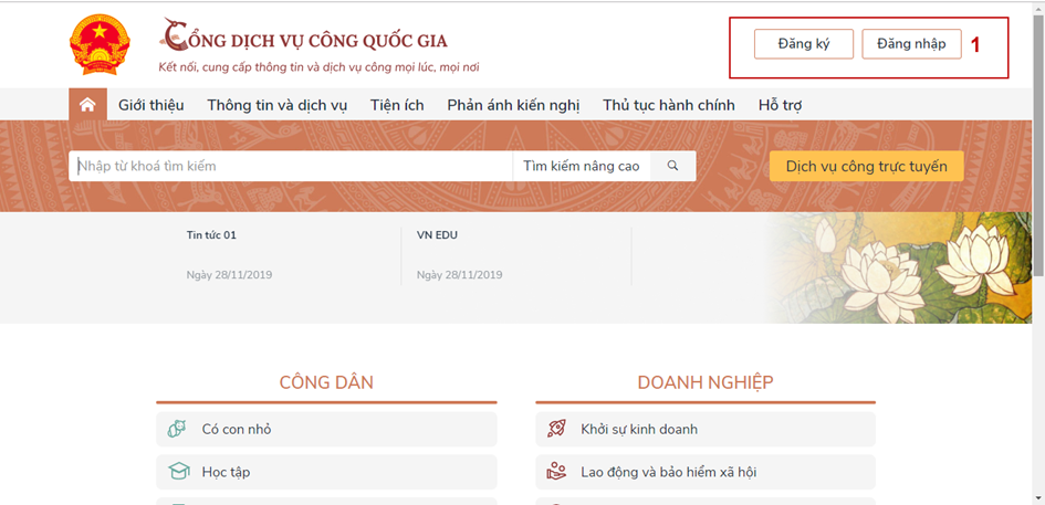 Hướng dẫn sử dụng đăng ký, đăng nhập tài khoản thực hiện dịch vụ công trên Cổng dịch vụ công quốc gia